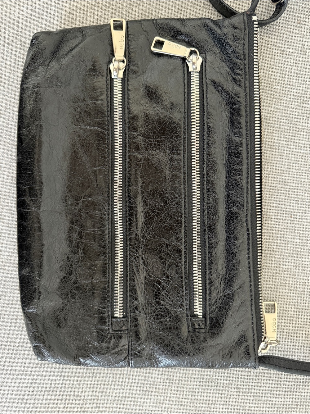 HOBO International MARA Black glazed Leather Crossbody with Dual Front Zips - Picture 7 of 9